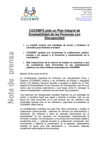 COCEMFE pide un Plan Integral de Empleabilidad de las Personas