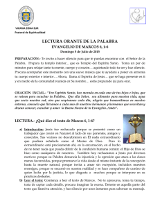 LECTURA ORANTE DE LA PALABRA EVANGELIO DE MARCOS 6, 1-6