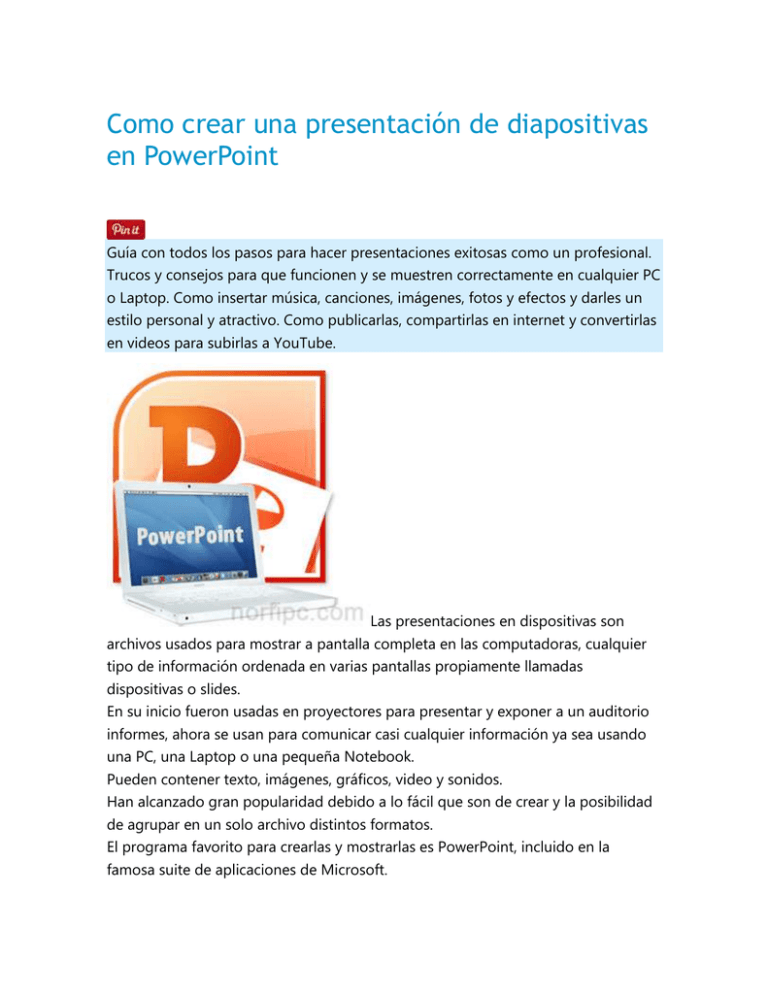 Como crear una presentación de diapositivas en PowerPoint Guía