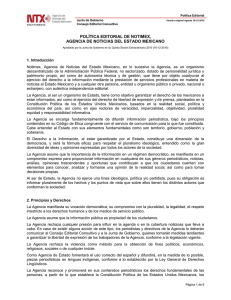 POLÍTICA EDITORIAL DE NOTIMEX, AGENCIA DE NOTICIAS DEL ESTADO MEXICANO