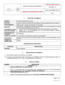 formato de estimaciones de obra - Secretaría de Comunicaciones y