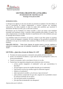 LECTURA ORANTE DE LA PALABRA EVANGELIO DE  MATEO 13,1-23