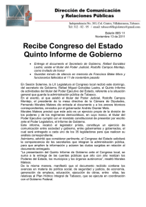 Recibe Congreso del Estado Quinto Informe de Gobierno