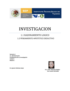 INVESTIGACION  1.1 RAZONAMIENTO LOGICO 1.2 PENSAMIENTO HIPOTETICO DEDUCTIVO