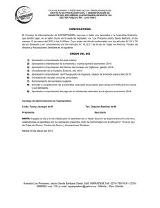 Convocatoria, asamblea ordinaria 13/03/2015