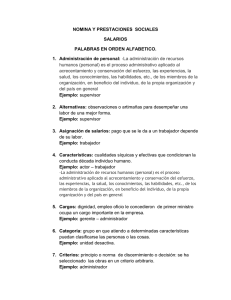 NOMINA Y PRESTACIONES  SOCIALES SALARIOS PALABRAS EN ORDEN ALFABETICO.