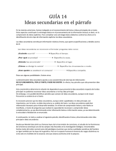 GUÍA 14 Ideas secundarias en el párrafo En las tutorías anteriores