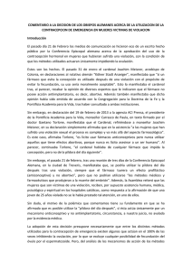 COMENTARIO A LA DECISION DE LOS OBISPOS ALEMANES ACERCA DE... CONTRACEPCION DE EMERGENCIA EN MUJERES VICTIMAS DE VIOLACION