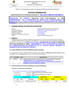 DATOS GENERALES EXPEDIENTE DE CONTRATACION N°  542-2012 ADS Nº158-MPE/C