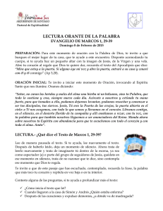 LECTURA ORANTE DE LA PALABRA EVANGELIO DE MARCOS 1, 29-39