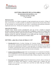 LECTURA ORANTE DE LA PALABRA EVANGELIO DE MATEO 4, 1-11