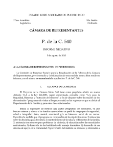 P. de la C. 540 CÁMARA DE REPRESENTANTES