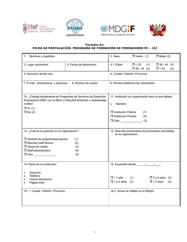 Formato Ficha De Postulaci N Programa De