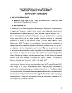 MINISTERIO DE DESARROLLO AGROPECUARIO  IDENTIFICACION DE PROYECTO A. ASPECTOS GENERALES.