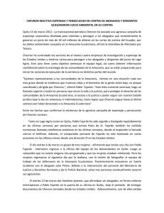 CHEVRON REACTIVA ESPIONAJE Y PERSECUCION EN CONTRA DE ABOGADOS Y... QUEGANARON JUICIO AMBIENTAL EN SU CONTRA