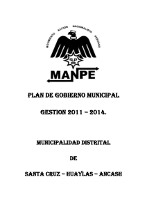 PLAN DE GOBIERNO MUNICIPAL GESTION 2011 – 2014.  MUNICIPALIDAD DISTRITAL