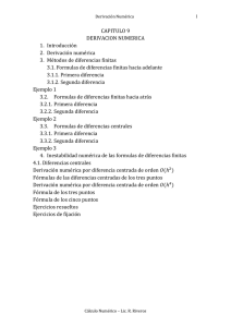 CAPITULO 9 DERIVACION NUMERICA 1.  Introducción 2.  Derivación numérica