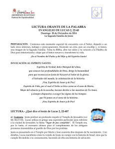 LECTURA ORANTE DE LA PALABRA EVANGELIO DE LUCAS 2, 22-40