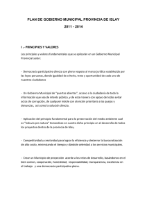 PLAN DE GOBIERNO MUNICIPAL PROVINCIA DE ISLAY 2011 - 2014