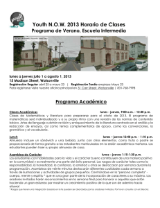 Youth N.O.W. 2013 Horario de Clases Programa de Verano, Escuela Intermedia