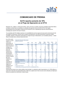 COMUNICADO DE PRENSA ALFA reporta aumento de 10% en el