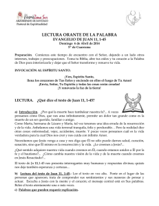 LECTURA ORANTE DE LA PALABRA EVANGELIO DE JUAN 11, 1-45
