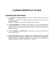 LLAMADO ABIERTO Nº 912016 CONSIDERACIONES