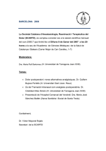 Dolor postoperatori: noves alternatives analgèsiques en la PTG. Ús del Tramadol intranasal com analgèsia postoperatòria. Presentació de l’Hospital Comarcal del Vendrell (8 de Gener del 2007)