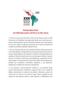 Declaración Final del XXII Encuentro del Foro de São Paulo