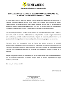 DECLARACION DE SALUDO AL SEGUNDO AÑO DEL MANDATO DEL