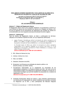 Reglamento Interno del Registro de Valores en el Registro de Valores de la Bolsa de Valores de Lima R. SMV N° 042-2012