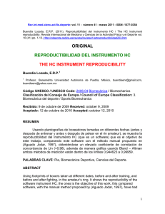 Rev.int.med.cienc.act.fís.deporte - vol. 11 -  número 41 - marzo 2011 -...  Buendía Lozada, E.R.P.  (2011).  Reproductibilidad del instrumento HC ...