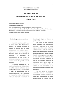 Propuesta Pedagógica Historia Social Argentina y Latinoamericana 2015