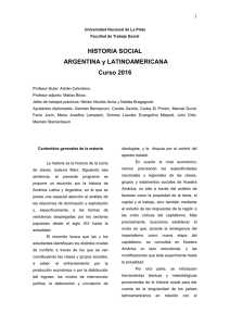 Propuesta Pedagógica Historia Social Argentina y Latinoamericana 2016
