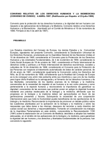 Convenio de Oviedo para la protección de los derechos humanos y la dignidad del ser humano con respecto a las aplicaciones de la Medicina y la Biología (1997)