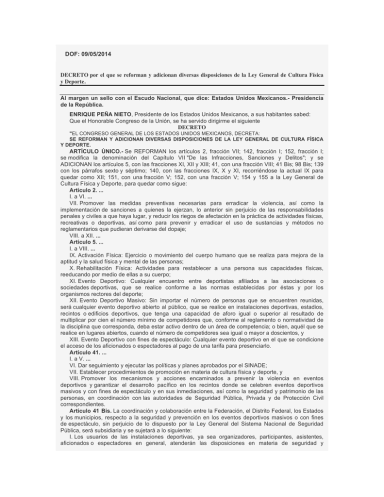 Decreto Por El Que Se Reforma Y Adiciona La Ley General De Cultura