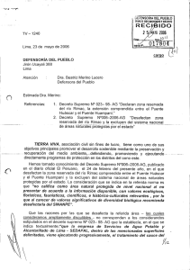 Carta a Defensoría del Pueblo / Zona Reservada del Río Rimac
