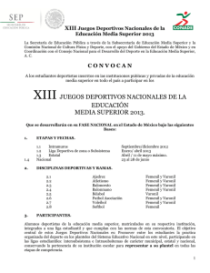 Convocatoria de los XIII Juegos Deportivos Nacionales de la Educación Media Superior 2013.