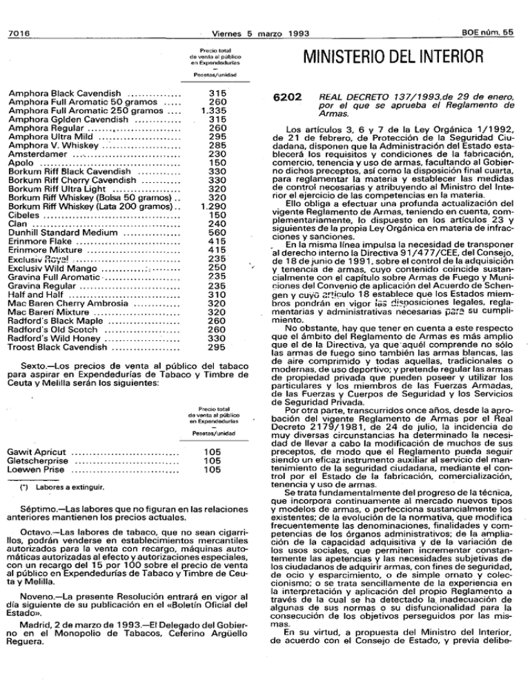 RD 137 1993 Reglamento De Armas