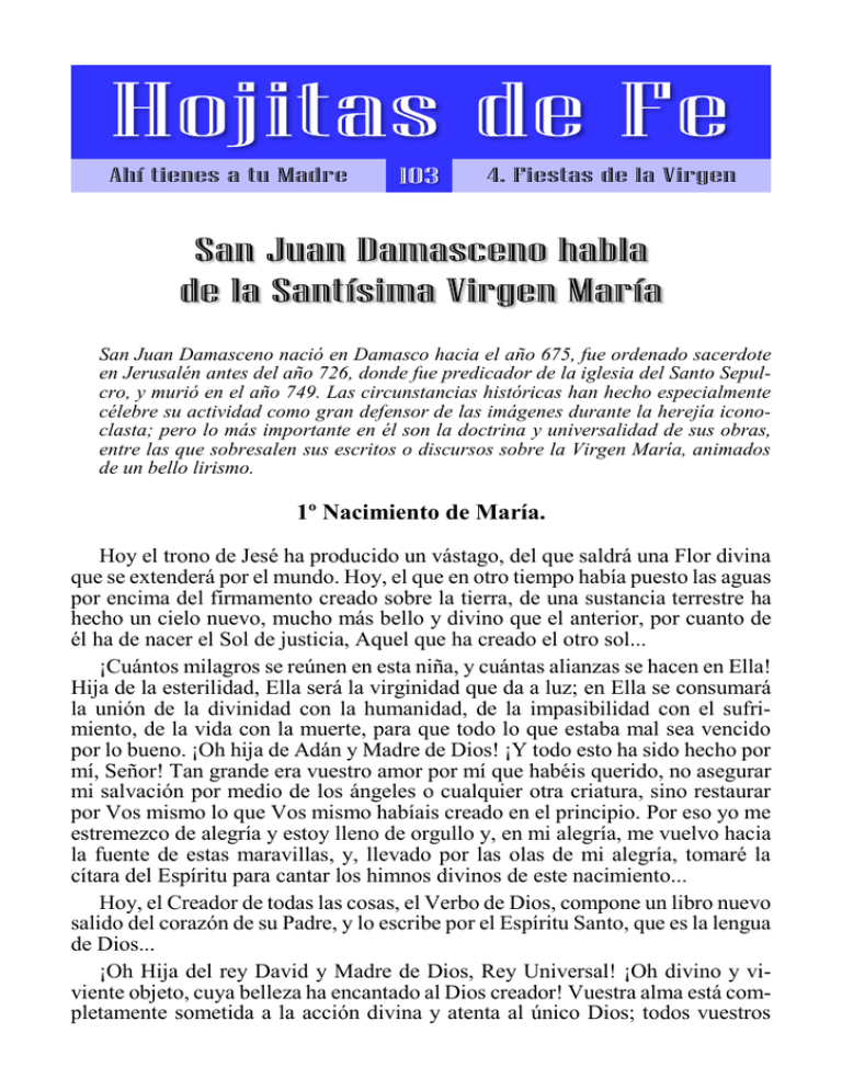 Hojita San Juan Damasceno Habla De La Sant Sima Virgen Mar A