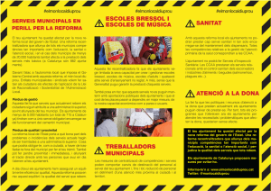 Tríptico informativo sobre la Campanya Servicios Municipales en peligro por reformas del Gobierno Central