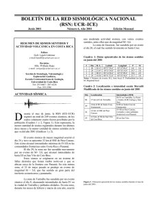 Reporte sismos y volcanes, Junio 2001.