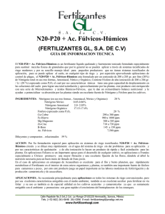 N20-P20 + Ac. Fúlvicos-Húmicos (FERTILIZANTES GL, S.A. DE C.V)