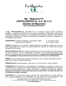 Mg – Magnesio 6% (FERTILIZANTES GL, S.A. DE C.V) (Quelato de Magnesio)
