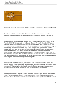 Instituto de Música de la Universidad Católica presentará su Tradicional... El Instituto de Música de la Pontificia Universidad Católica, como...