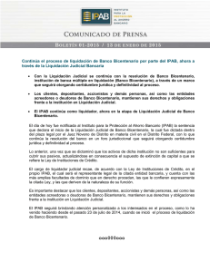 Comunicado: Contin a el proceso de liquidaci n de Banco Bicentenario por parte del IPAB, ahora a trav s de la Liquidaci n Judicial Bancaria. 13 de enero 2015.