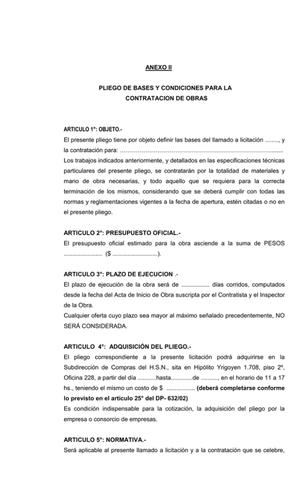 Pliego De Bases Y Condiciones Para La Contrataci N De Obras