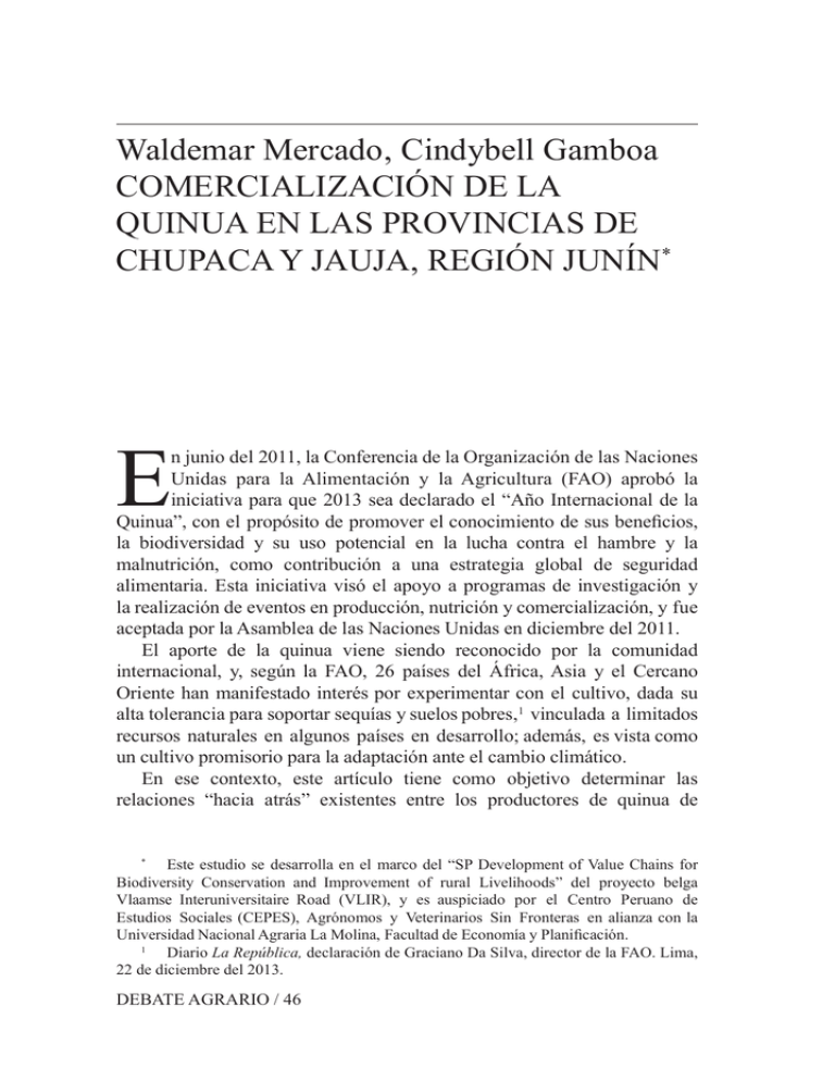 Comercializaci N De La Quinua En Las Provincias De Chupaca Y Jauja