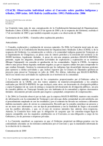 CEACR:  Observación  individual  sobre  el ... tribales, 1989 (núm. 169) Bolivia (ratificación: 1991) Publicación: 2006