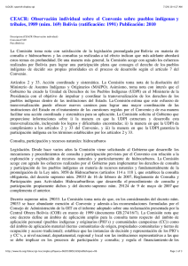CEACR:  Observación  individual  sobre  el  Convenio... tribales, 1989 (núm. 169) Bolivia (ratificación: 1991) Publicación: 2010